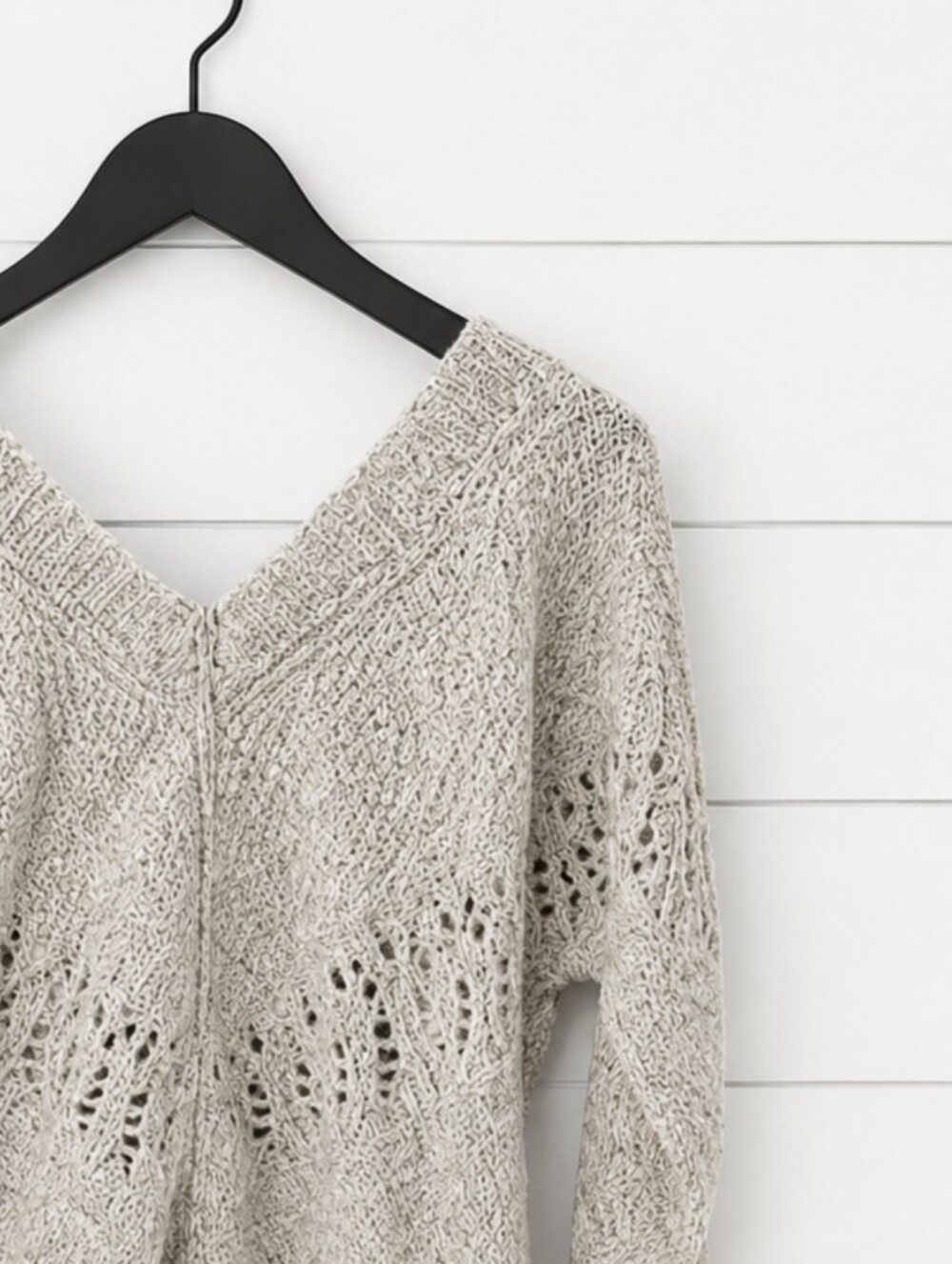 The Limited Cozy Double VNeck Open Knit Sweater Gray Beige  Sz XS